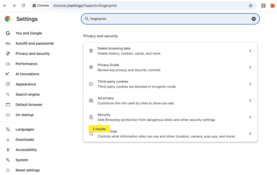 Chrome setting